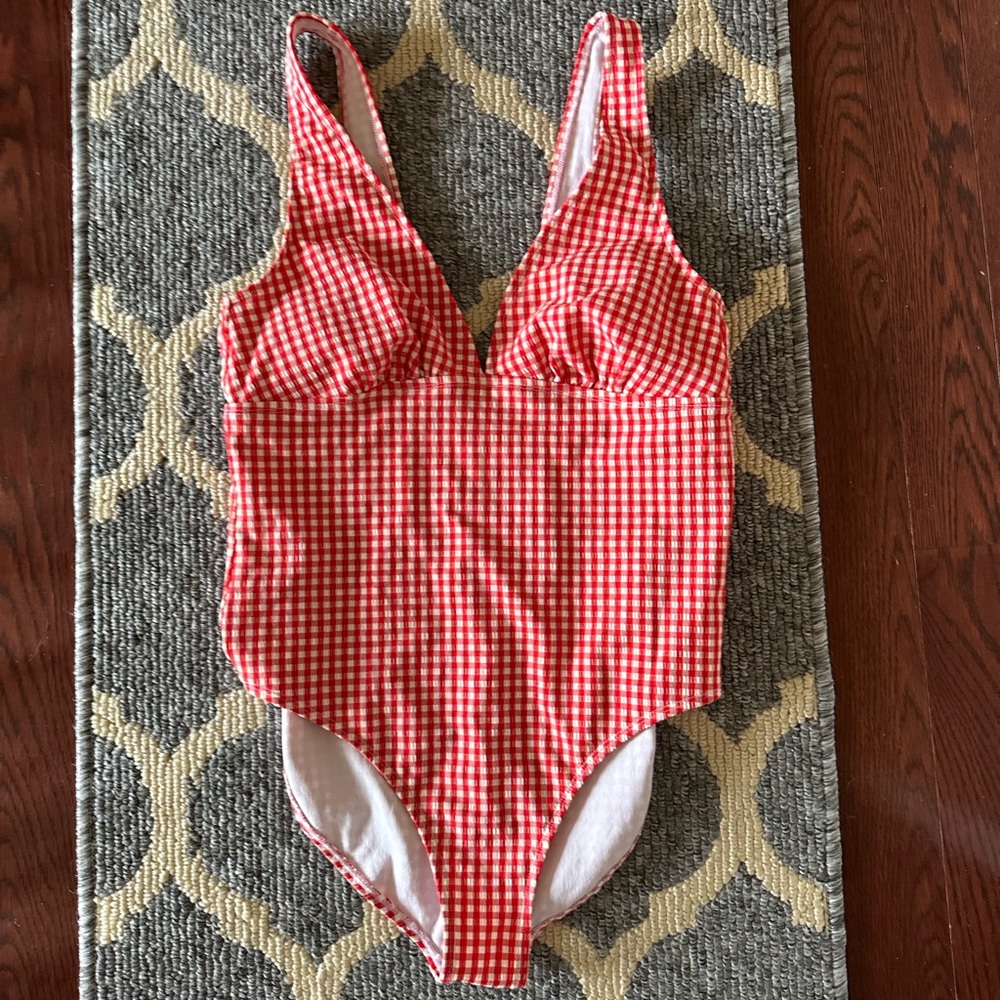 Maternity Shade & Shore Red Checkered Swimsuit